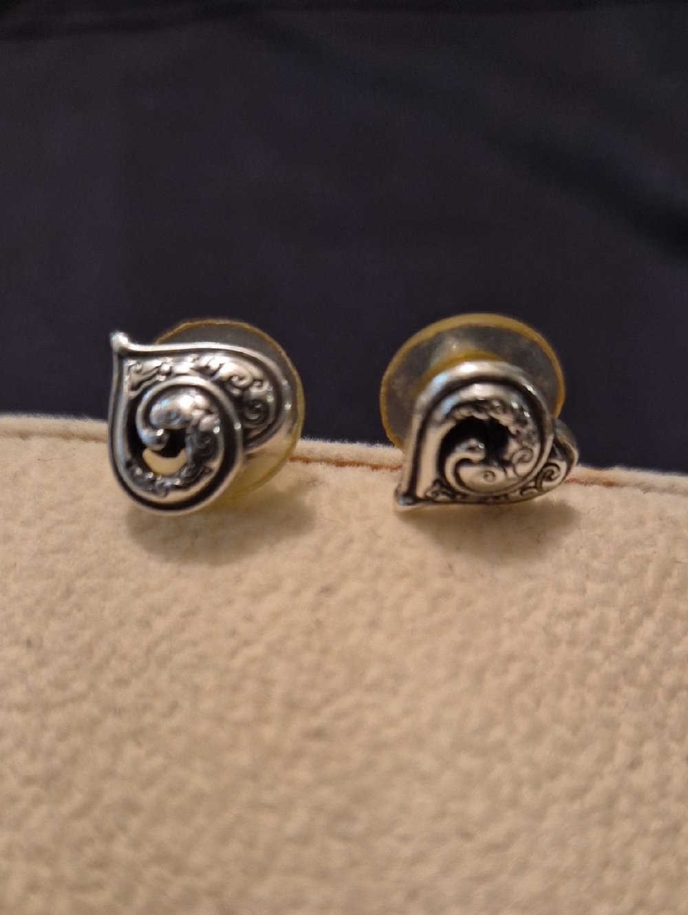 Brighton Silver Scroll Heart-Teardrop Stud Earrings